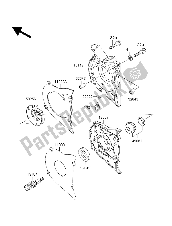 Alle onderdelen voor de Waterpomp van de Kawasaki GPZ 500S UK 1996