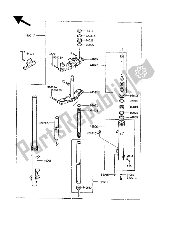 Tutte le parti per il Forcella Anteriore del Kawasaki LTD 450 1989