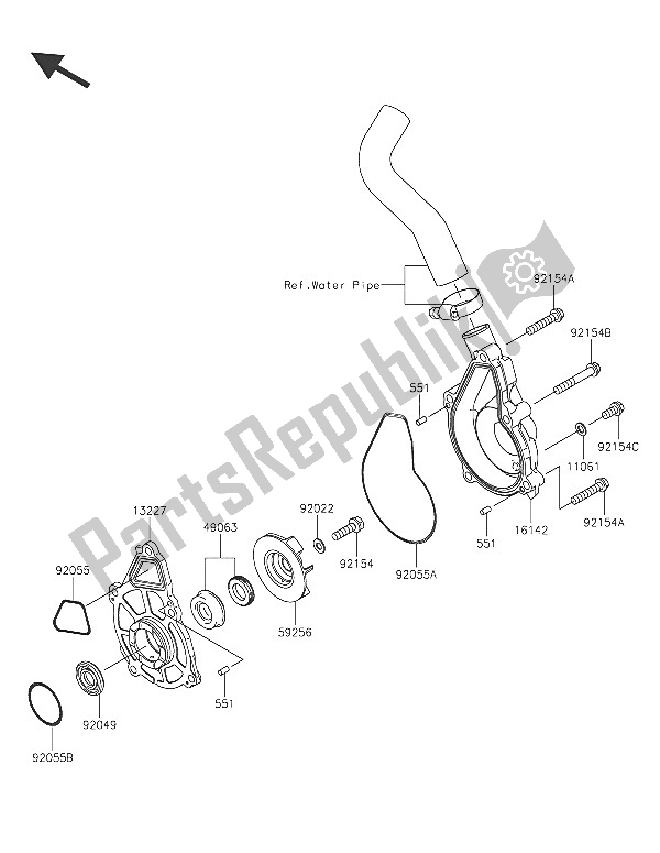 Alle onderdelen voor de Waterpomp van de Kawasaki ER 6F 650 2016