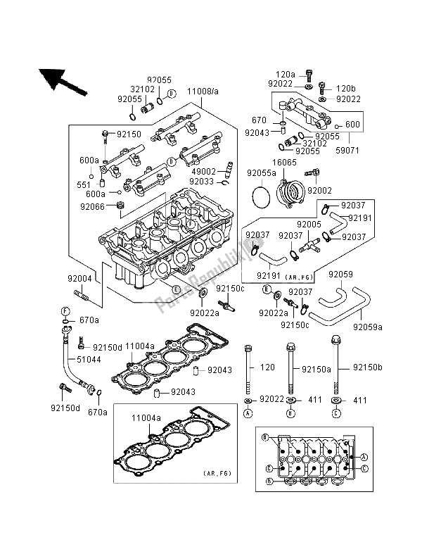 All parts for the Cylinder Head of the Kawasaki ZXR 400 1999