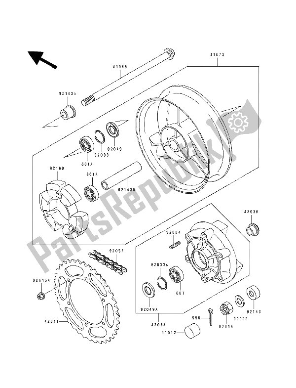 All parts for the Rear Hub of the Kawasaki ZZ R 600 1990