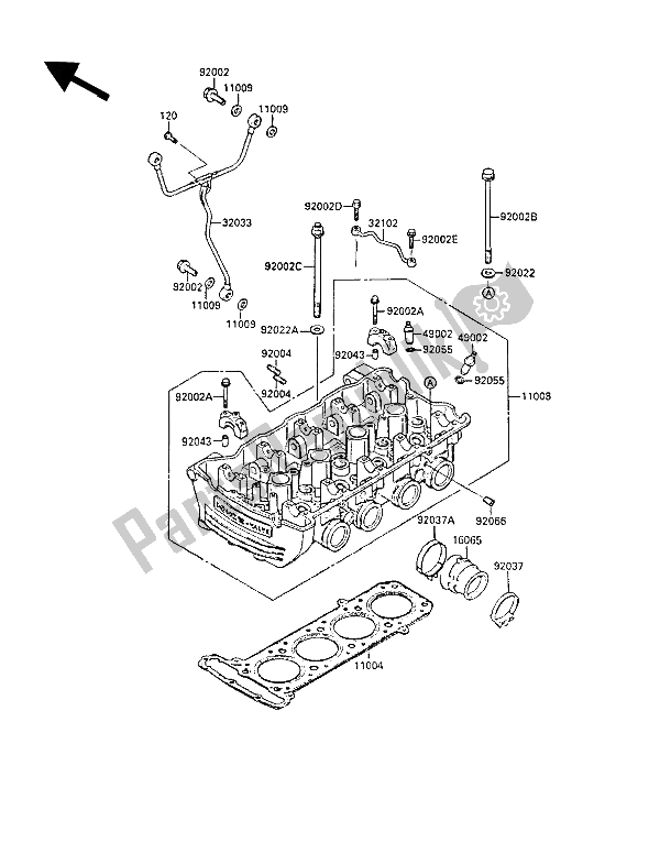 All parts for the Cylinder Head of the Kawasaki ZL 1000 1987