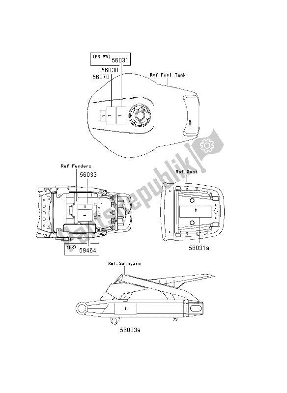 All parts for the Labels of the Kawasaki Ninja ZX 9R 900 2003