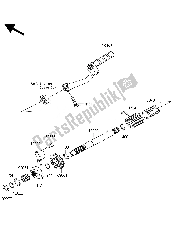 All parts for the Kickstarter Mechanism of the Kawasaki KLX 110 2010