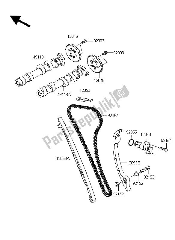 Alle onderdelen voor de Nokkenas (sen) En Spanner van de Kawasaki ER 6N ABS 650 2009