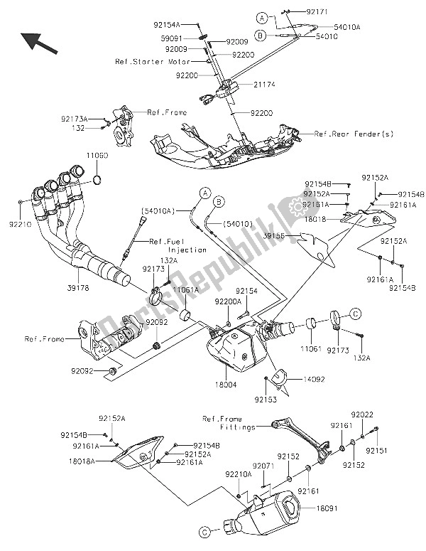 Tutte le parti per il Silenziatore (s) del Kawasaki Ninja ZX 10R ABS 1000 2016