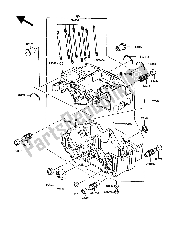 All parts for the Crankcase of the Kawasaki GPZ 305 Belt Drive 1991