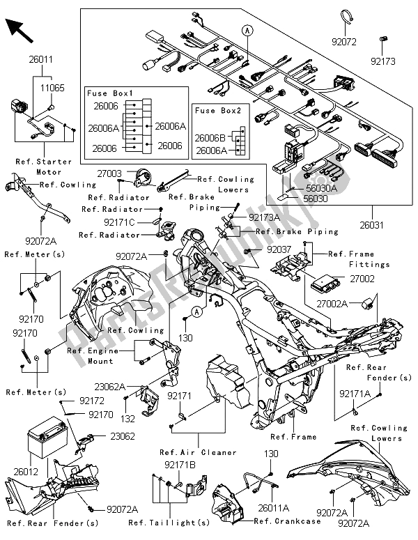 Tutte le parti per il Equipaggiamento Elettrico Del Telaio del Kawasaki Ninja 300 ABS 2013