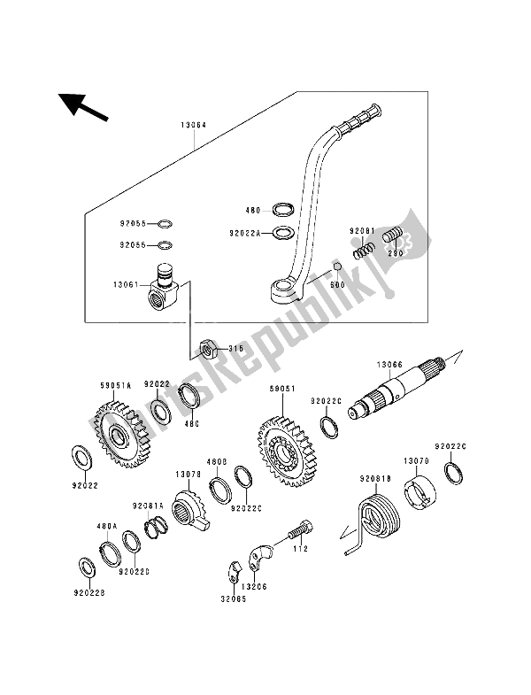 Toutes les pièces pour le Mécanisme De Kickstarter du Kawasaki KDX 200 1994