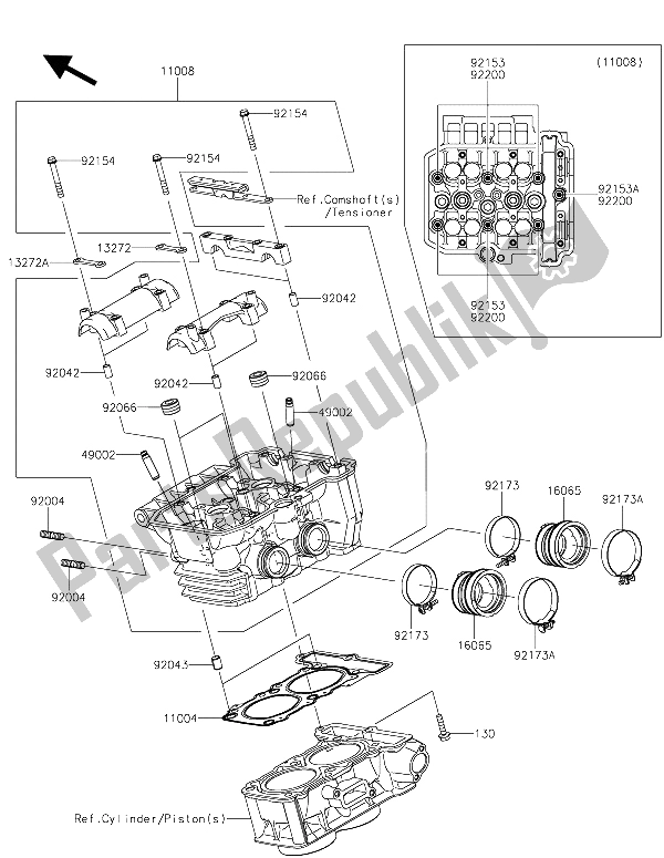 All parts for the Cylinder Head of the Kawasaki Z 300 2015