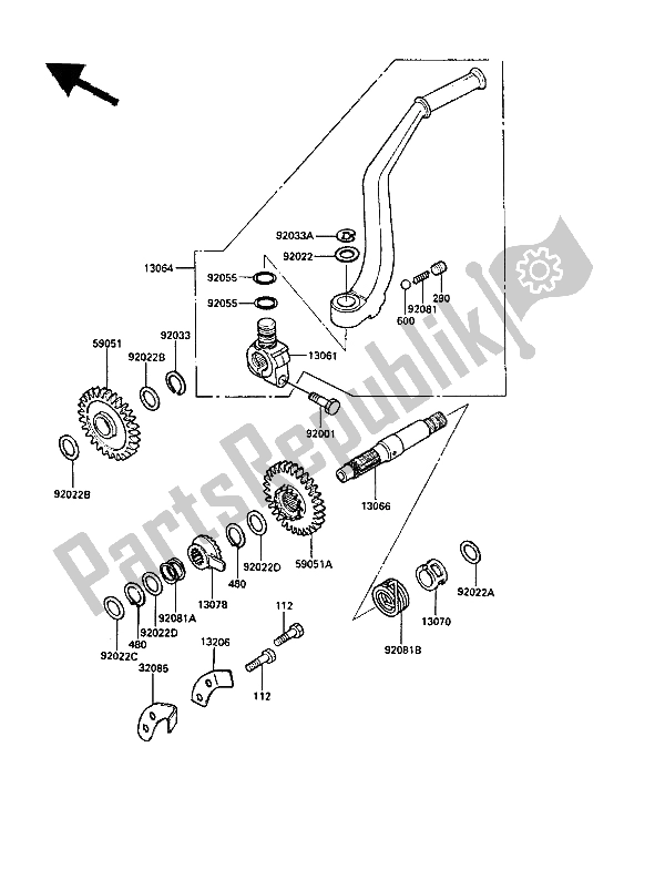 Toutes les pièces pour le Mécanisme De Kickstarter du Kawasaki KLR 250 1989