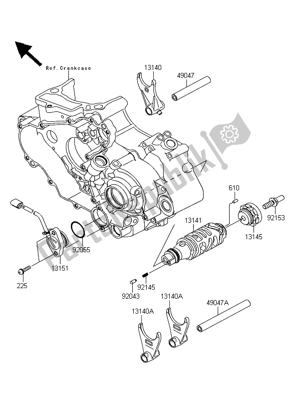 All parts for the Gear Change Drum & Shift Fork(s) of the Kawasaki KFX 450R 2010