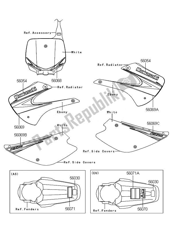 All parts for the Labels of the Kawasaki KX 85 SW LW 2010