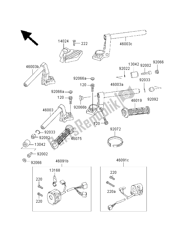 All parts for the Handlebar of the Kawasaki 1000 GTR 1999