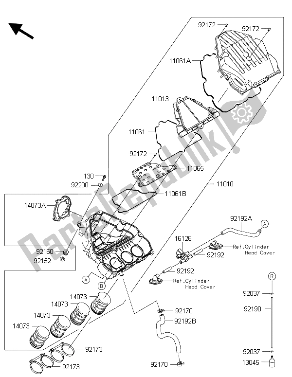 All parts for the Air Cleaner of the Kawasaki Z 1000 ABS 2015