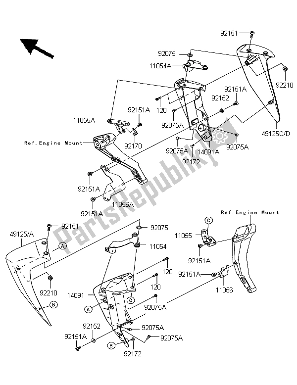 Todas las partes para Capota Baja de Kawasaki Z 750R 2011