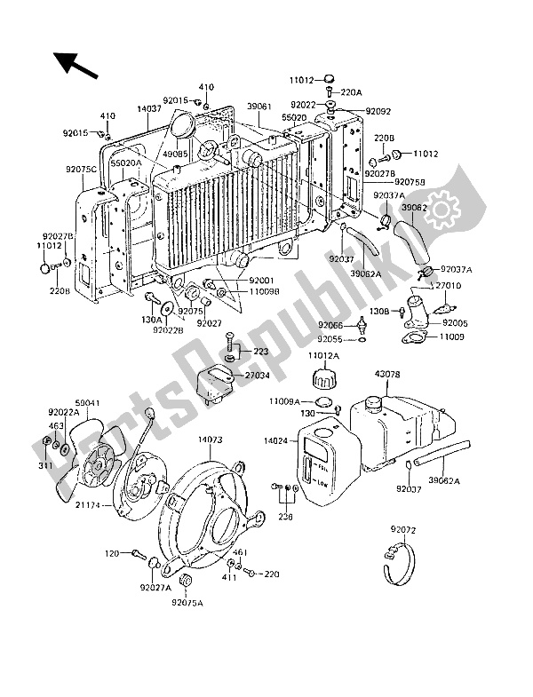 All parts for the Radiator of the Kawasaki Z 1300 1986