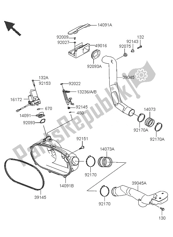 All parts for the Converter Cover & Drive Belt of the Kawasaki KVF 360 2005