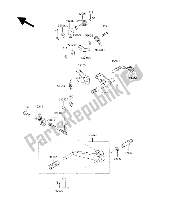 All parts for the Gear Change Mechanism of the Kawasaki ZZ R 1100 1992