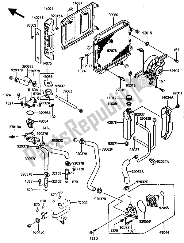 Alle onderdelen voor de Radiator van de Kawasaki ZL 600 1987