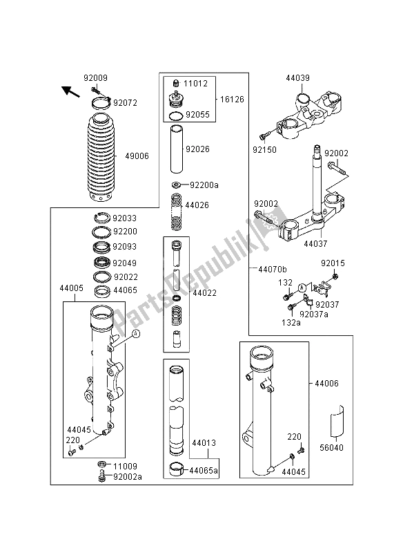 Toutes les pièces pour le Fourche Avant du Kawasaki KLE 500 1997