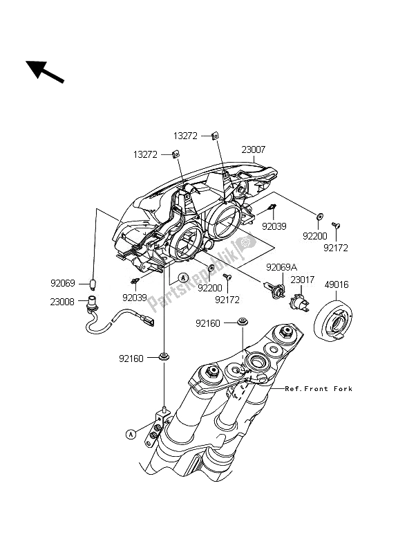 Toutes les pièces pour le Phare du Kawasaki Z 1000 2010