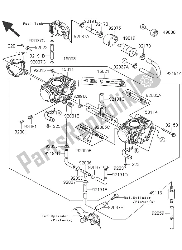 Todas as partes de Carburador do Kawasaki KFX 700 2005