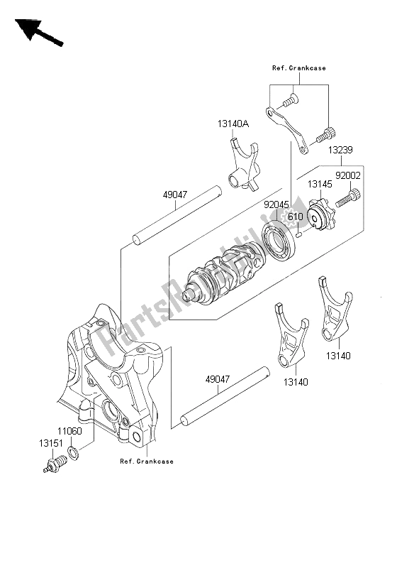 All parts for the Gear Change Drum & Shift Fork of the Kawasaki Z 1000 ABS 2009