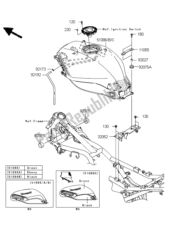 All parts for the Fuel Tank of the Kawasaki Ninja 250R 2009