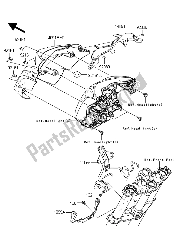 Alle onderdelen voor de Motorkap van de Kawasaki ER 6N ABS 650 2009