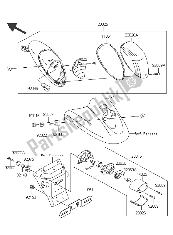 All parts for the Taillight of the Kawasaki VN 1600 Mean Streak 2005