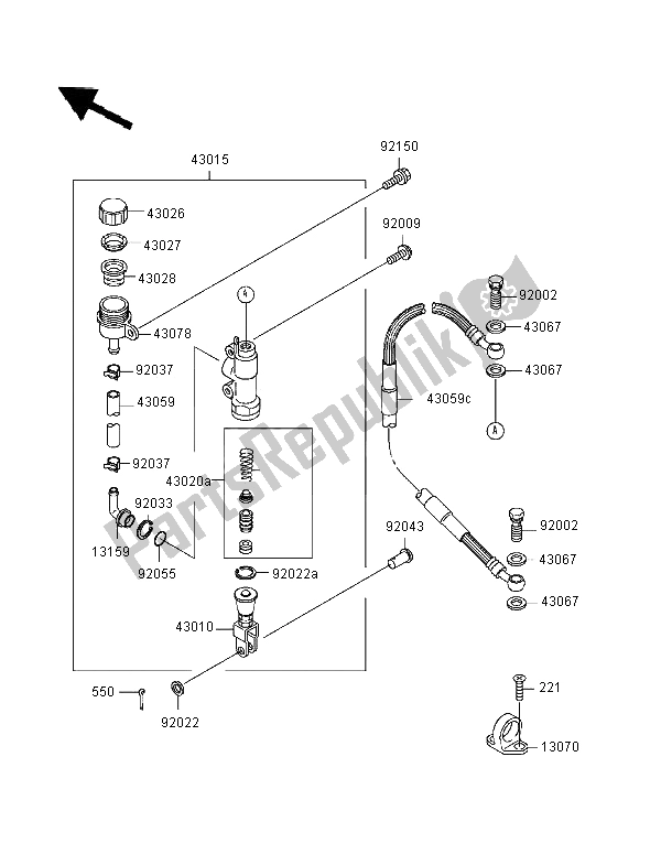 All parts for the Rear Master Cylinder of the Kawasaki KX 500 1996