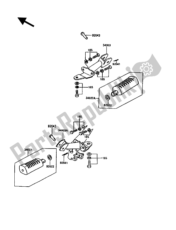 Tutte le parti per il Poggiapiedi del Kawasaki KE 100 1994