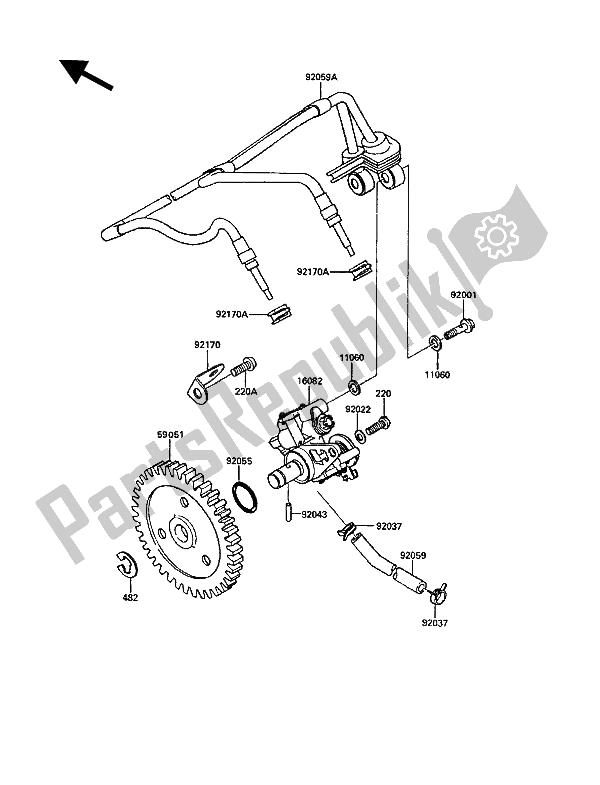Alle onderdelen voor de Oliepomp van de Kawasaki KR 1 250 1991