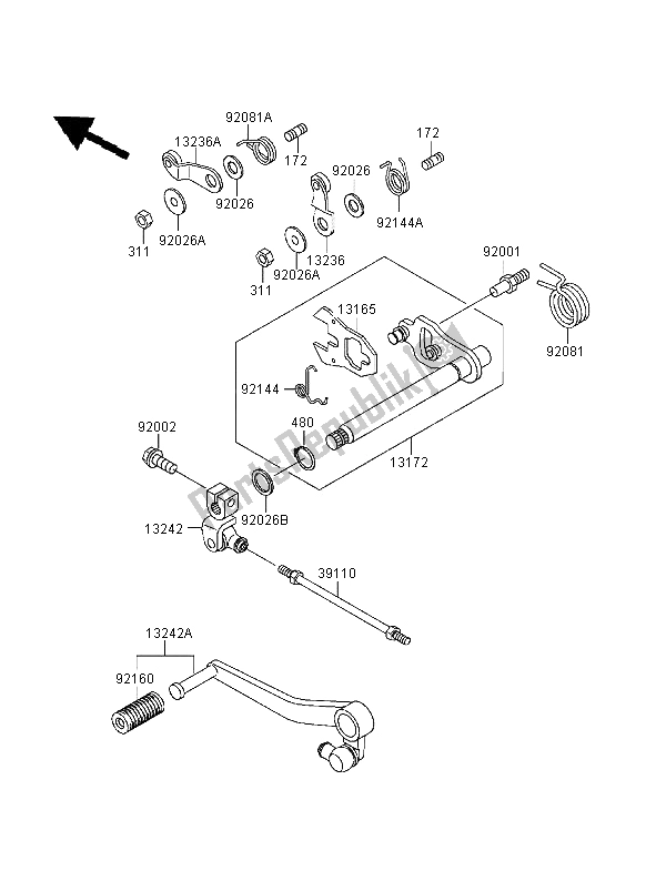 All parts for the Gear Change Mechanism of the Kawasaki Zephyr 1100 1995