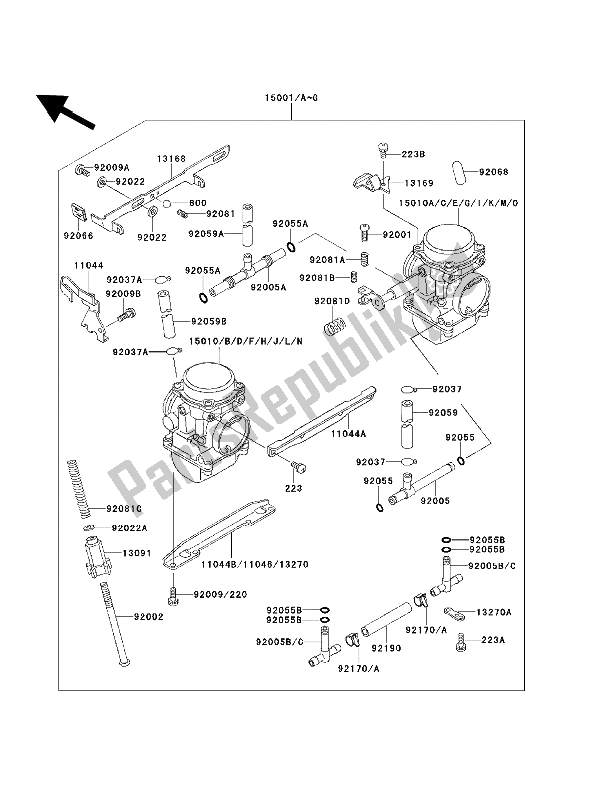 Alle onderdelen voor de Carburator van de Kawasaki EN 500 1992