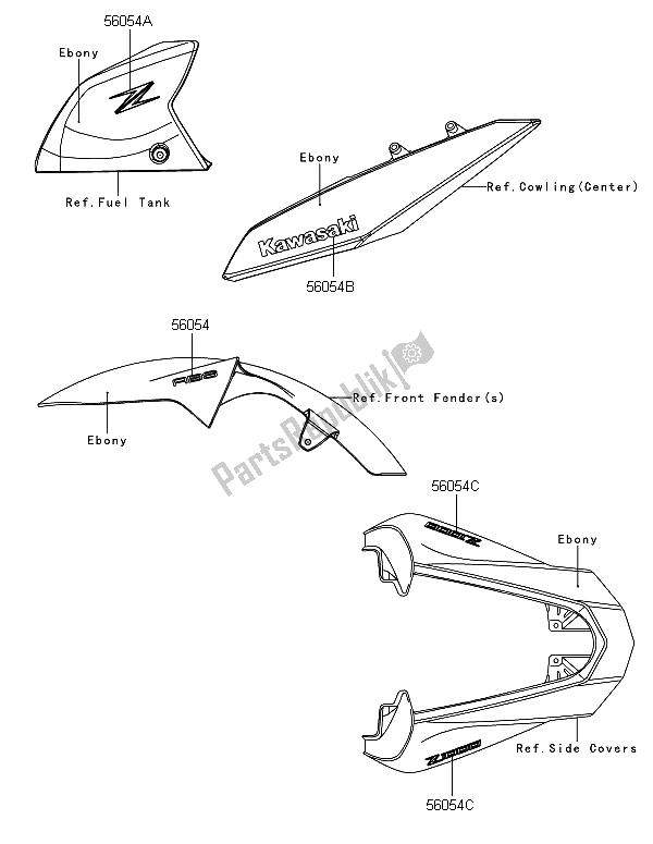 Tutte le parti per il Decalcomanie (ebano) del Kawasaki Z 1000 ABS 2013