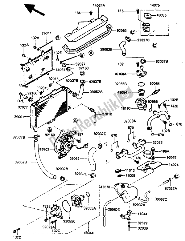 Toutes les pièces pour le Radiateur du Kawasaki GPZ 600 1985