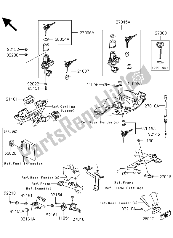 Alle onderdelen voor de Contactschakelaar van de Kawasaki Versys 1000 2013