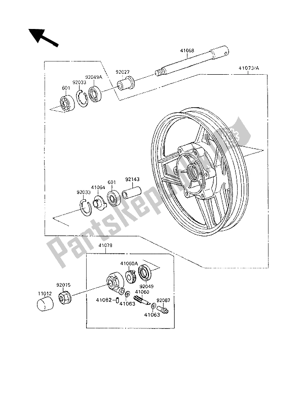 All parts for the Front Hub of the Kawasaki GPX 600R 1993