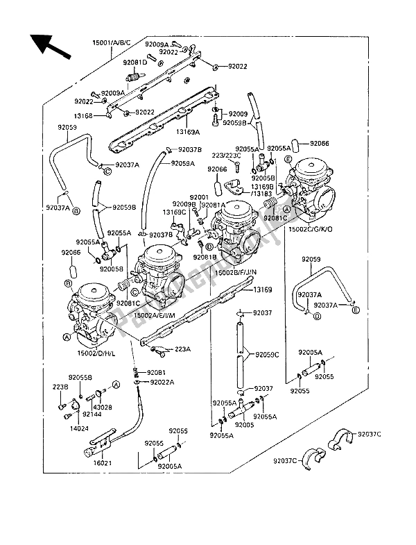 Todas as partes de Carburador do Kawasaki ZL 1000 1987