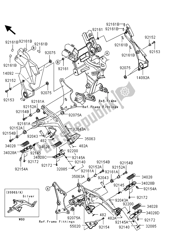 All parts for the Footrests of the Kawasaki ER 6N ABS 650 2013