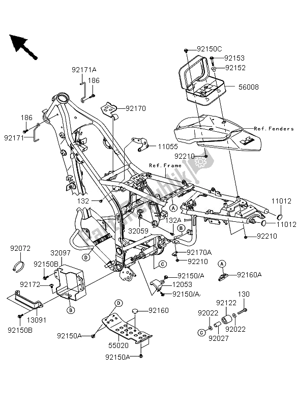 All parts for the Frame Fittings of the Kawasaki KLX 250 2010