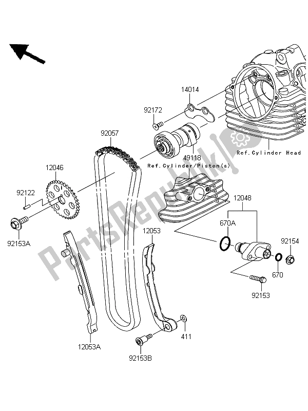 Tutte le parti per il Albero A Camme E Tenditore del Kawasaki D Tracker 125 2011