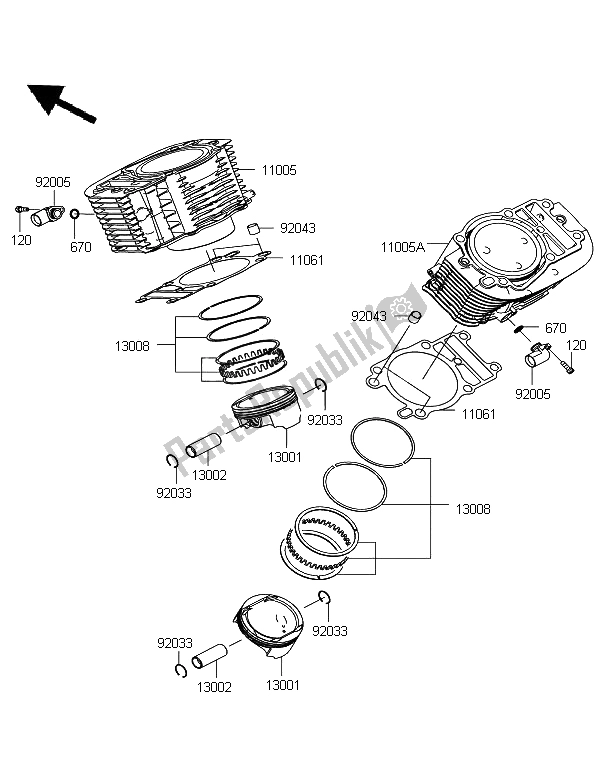 Toutes les pièces pour le Cylindre Et Piston du Kawasaki VN 1700 Voyager Custom ABS 2012