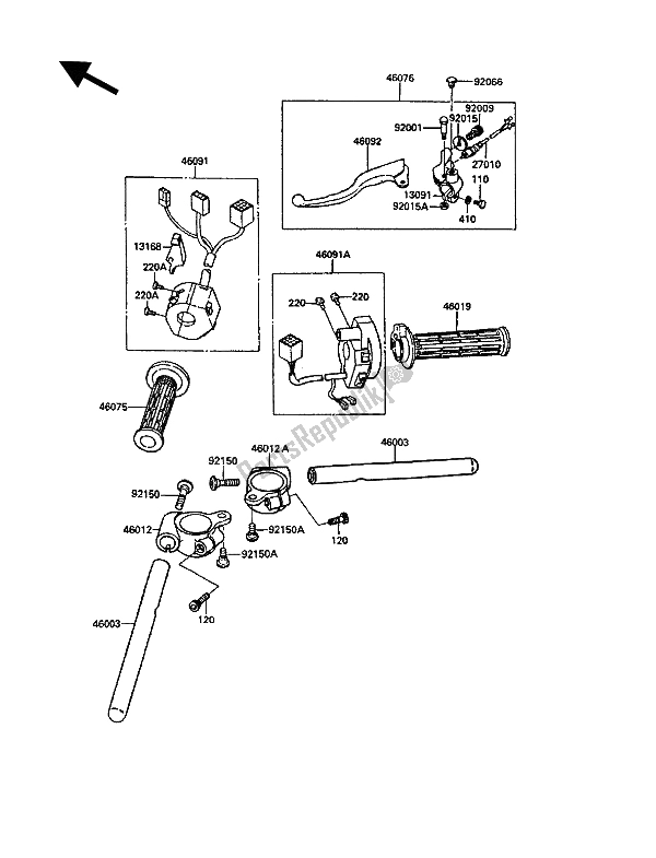 Toutes les pièces pour le Guidon du Kawasaki KR 1 250 1990