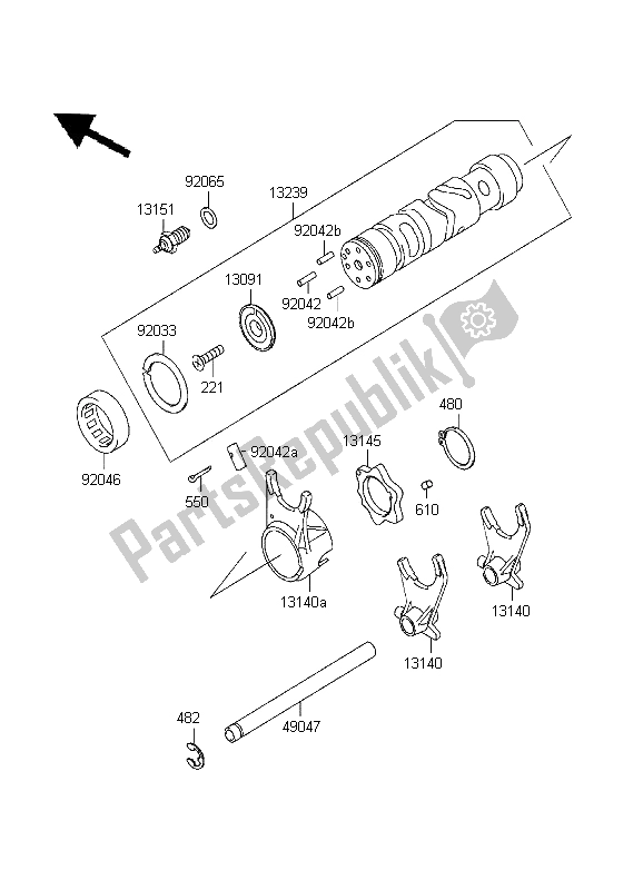 Todas as partes de Tambor De Mudança De Marcha E Garfo De Mudança do Kawasaki ZR 7 750 1999