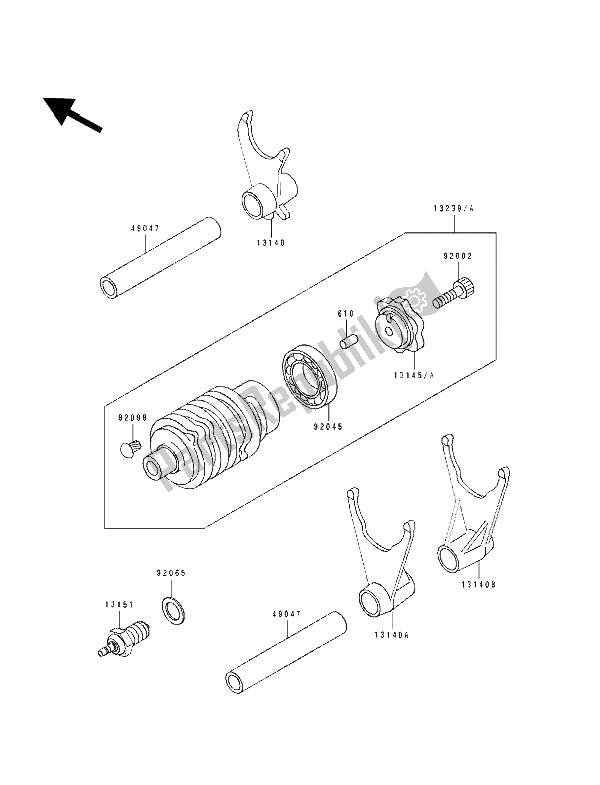 All parts for the Change Drum & Shift Fork of the Kawasaki ZXR 400 1993