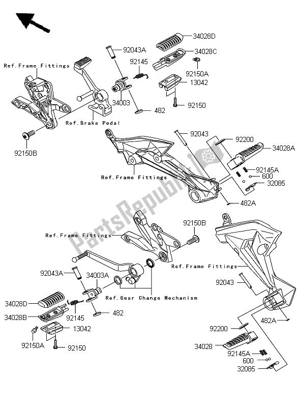Alle onderdelen voor de Voetsteunen van de Kawasaki Z 750 ABS 2010
