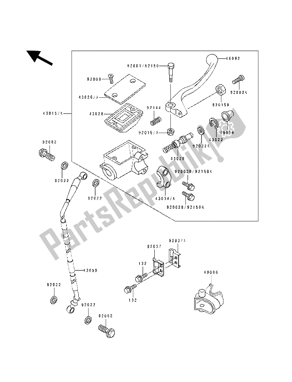 Tutte le parti per il Pompa Freno Anteriore del Kawasaki KX 125 1990